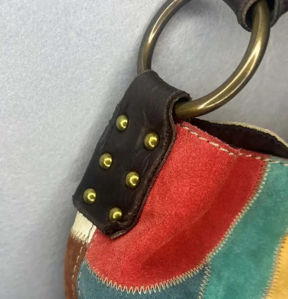 Lucky Brand Y2K Multicolor Patchwork Suede Leather Hobo Shoulder Bag Boho